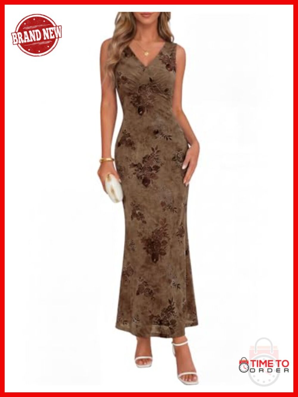 Women's Sleeveless Floral Bodycon Maxi Dress V Neck Cocktail Party Dress